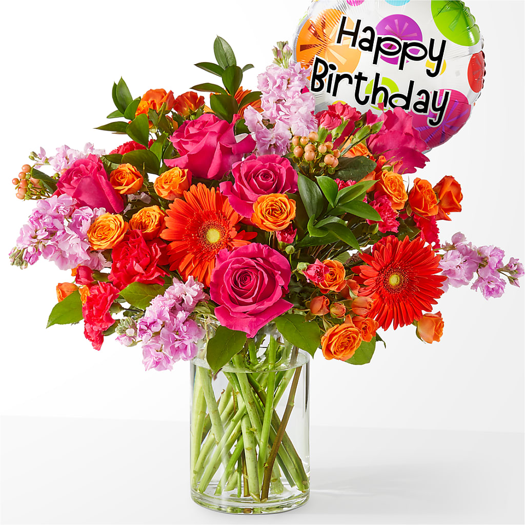 Fiesta Bouquet with Birthday Balloon – Your Thoughts Floral, El Paso TX