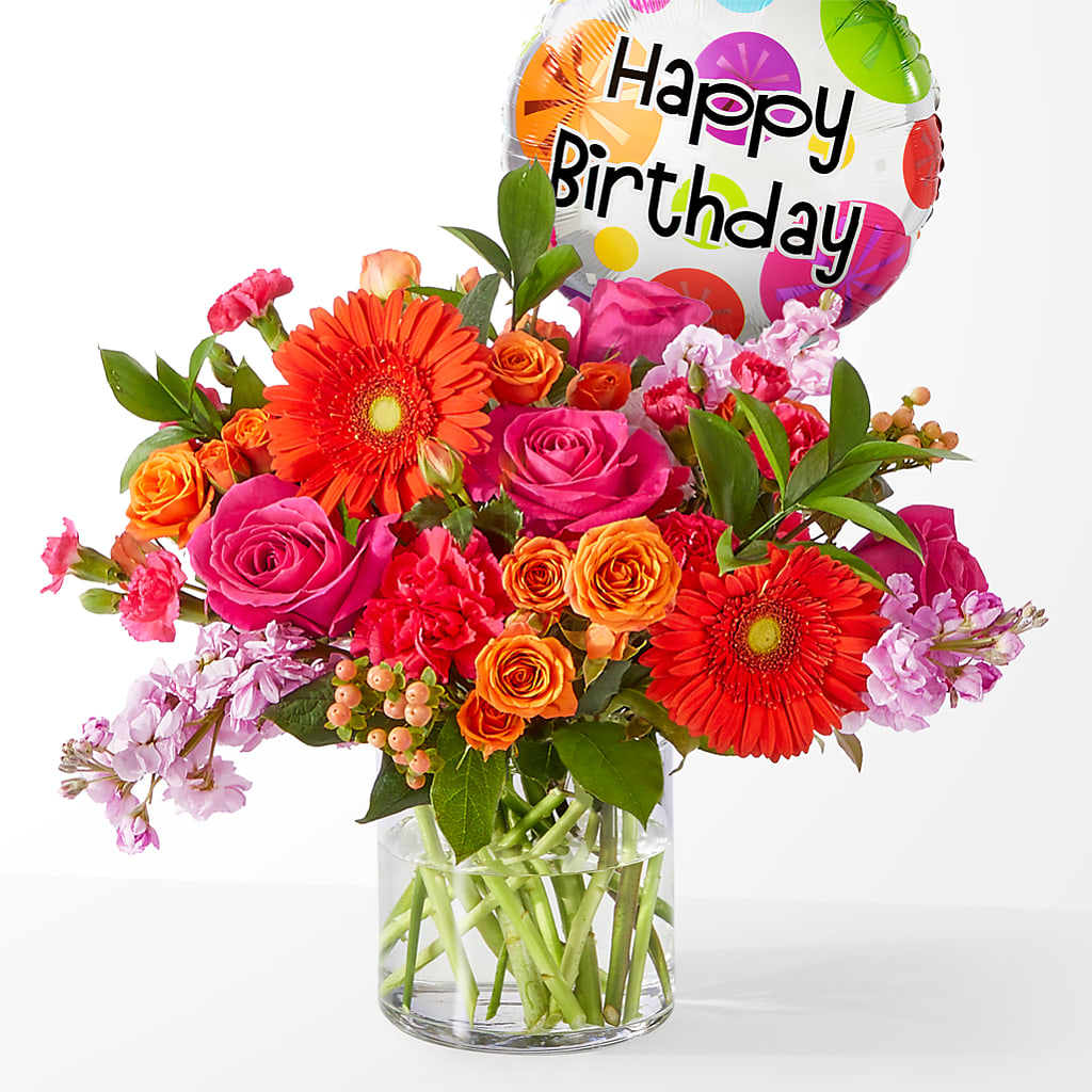 Fiesta Bouquet with Birthday Balloon – Your Thoughts Floral, El Paso TX