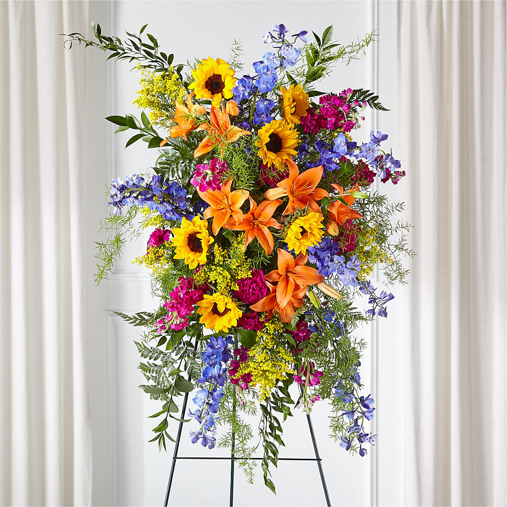 Sunlit Memories Standing Spray (Standard) – Your Thoughts Floral, El Paso TX