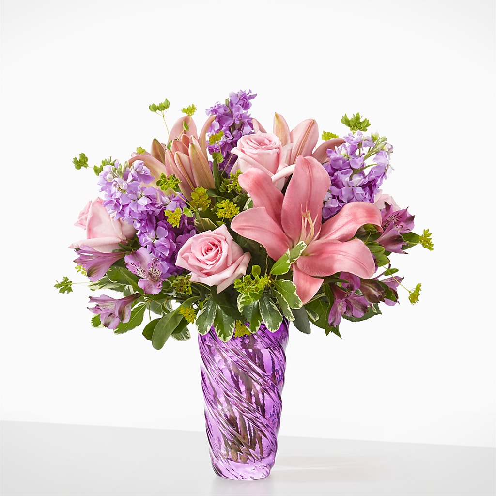 Precious Petals Bouquet with Luxe Swirl Vase – Your Thoughts Floral, El Paso TX
